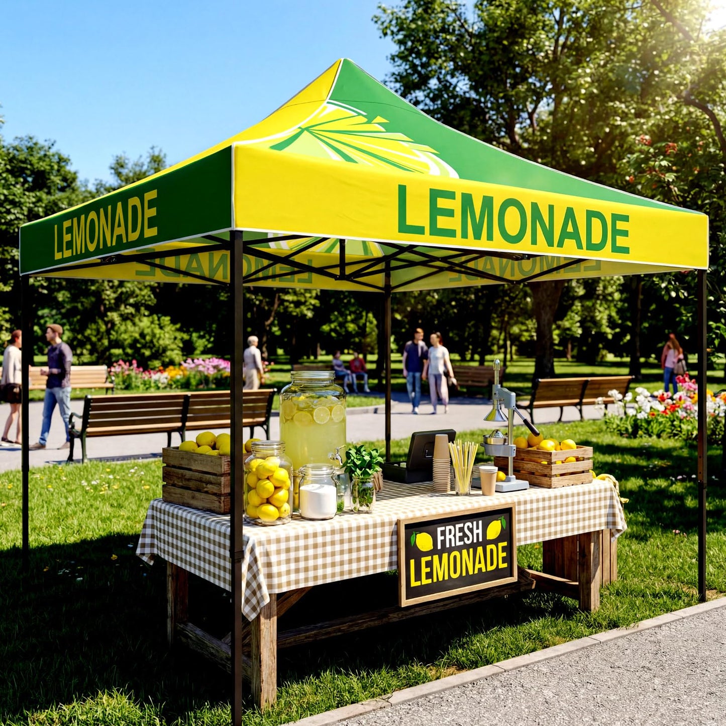 Oudain 10x10 Lemonade Themed Pop up Canopy Tent Commercial Canopy for Food Vendors Heavy Duty Pop up Shelter for Outdoor Catering Advertising Stand with Iron Frame and Silver Coated Fabric