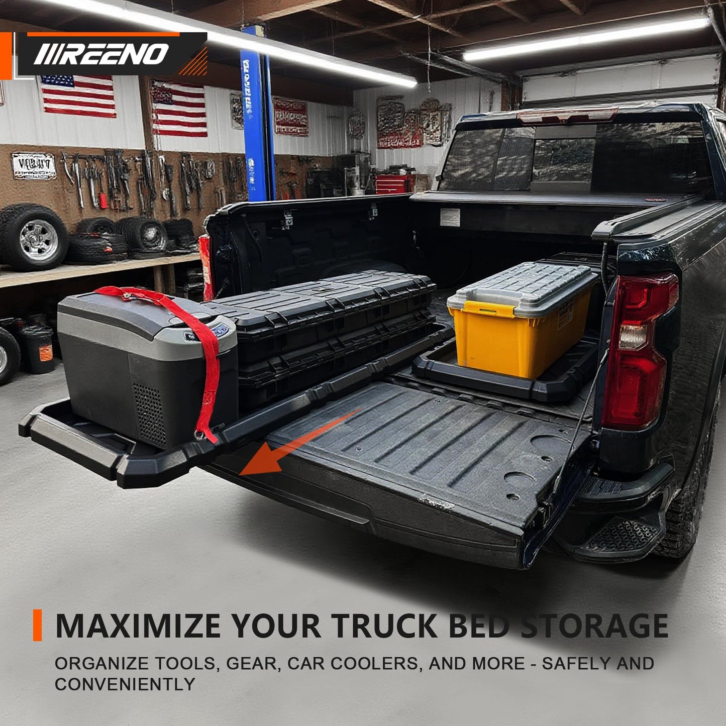 IIIREENO Slide-Out Truck Bed Organizer Tray (2-pack), Heavy Duty Cargo Storage System with Easy Tailgate Access, Fits 5'7" & Longer Beds, Durable HDPE Material, No Drilling