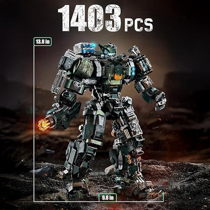 HIGH GODO Mech Building Blocks Set for Adults Motorized Robot Model Building Kit with Multiple Weapons Battle Damage Style Warrior Collectible Gifts for Man Ages 14+ (1403 Pieces)