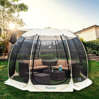 Alvantor® Screen House Room Camping Tent Outdoor Canopy Pop Up Sun Shade Shelter 8 Mesh Walls Not Waterproof Beige 12'x12' Patent Pending