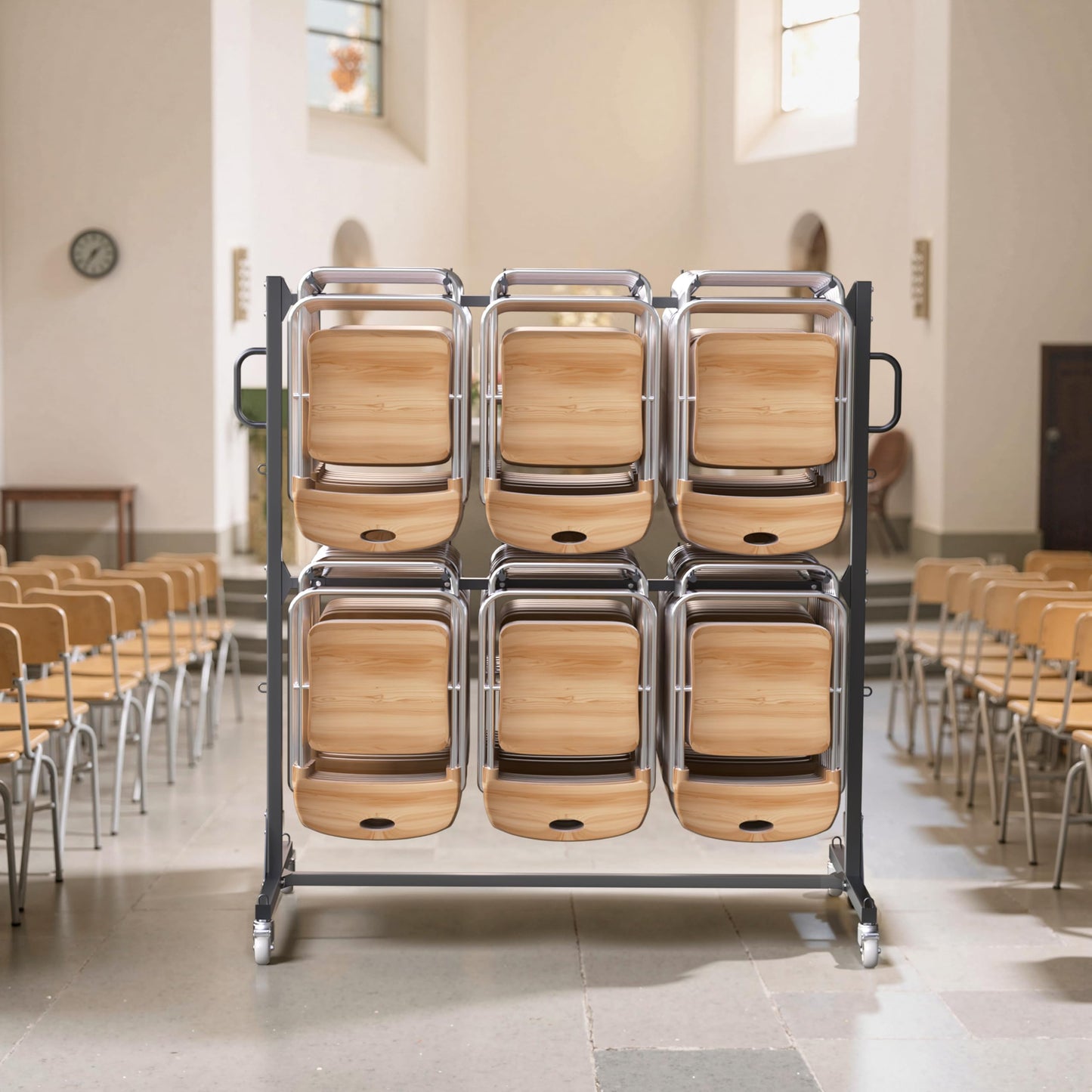 DTK Folding Chair Rack on Wheels,Rolling Rack to Hold 84 Chair or 12 Tables,Heavy-Duty Cart of 800lbs Capacity,Storage Holder Rack for Folding Chairs with Nylon Locking Wheels,Rain Cover,Elastic Cords
