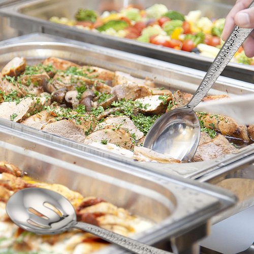E-far Hammered Serving Utensils Set - Stainless Steel 8.7 Inch Square Hostess Set | Dishwasher Safe & Mirror Finished