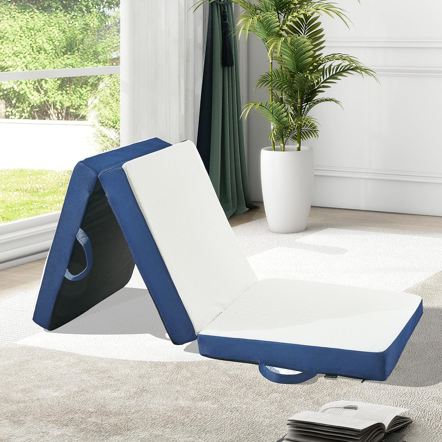 CYMULA Folding Mattress Single Size,6 inch Memory Foam Tri Portable Trifold Mattress Topper Single with Breathable & Washable Cover, Foldable Sofa for Camping(25"×75"×6")