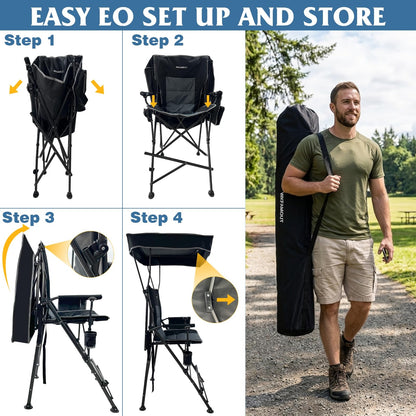 WKFAMOUT 27" Tall Folding Director Chair Oversized with Canopy Shade for Adults Heavy Duty Camping Chair Portable with Footrest & Carry Bag Supports 300 lbs