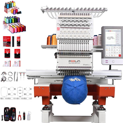 Poolin EOX 15 needle Embroidery for Mid Business,20"x14" Large Area for Jackets,Caps & 3D Puff,Shoes,1200 SPM,10" Touchscreen,WiFi &USB,Auto Color Change & Trim,Built for Continuous Produc