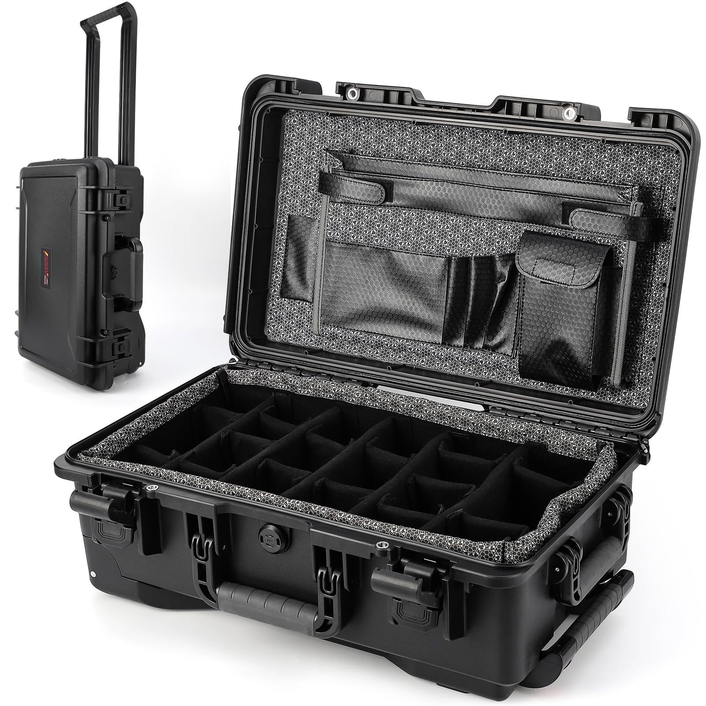 GarveeTech Protective Case,Heavy Duty Protective Dry Box Case with Padded Dividers and Wheels,Waterproof Travel Camera Case Dustproof and Impact Resistant,22” x 14” x 9”,for Travel, Hunt