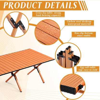 Suzile 2 Pack 4FT Folding Camping Table, Roll Up Portable Camp Table with Carry Bag, Low Collapsible Lightweight Aluminum Outdoor for Camping, Picnic, Beach, Patio, Kitchen(Nut Brown)