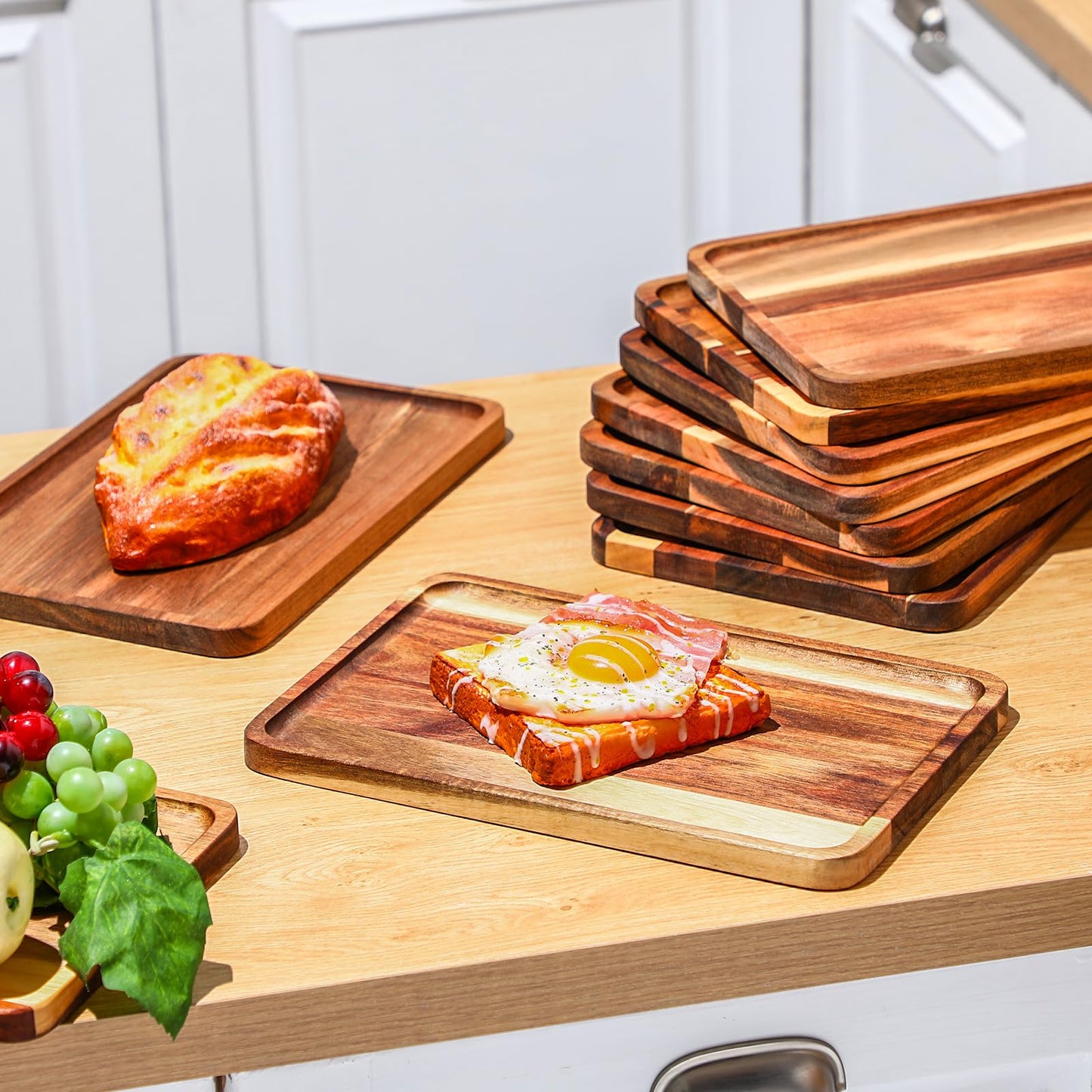 Roshtia 24 Pcs Acacia Wood Serving Tray Rectangular Wooden Serving Platter Christmas Dinner Plates Wood Cheese Charcuterie Board for Food Vegetable, Charcuterie, Appetizer (8'' X 12'' X 0.6'')