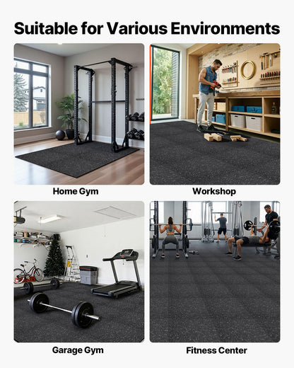 VEVOR 0.4Inch 96sq.ft 24 Tiles Gym Flooring for Home Gym, Rubber Top with High Density EVA Foam, 24 x 24In Gym Floor Exercise Equipment Mats, Interlocking Gym Mats, Puzzle Workout Mats, Black & Gray