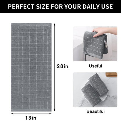 Homaxy 100% Cotton Terry Kitchen Towels(Grey, 13 x 28 inches), Checkered Designed, Soft and Super Absorbent Dish Towels, 4 Pack