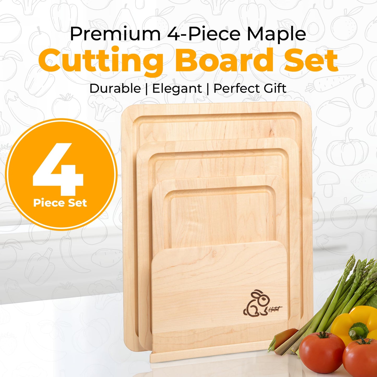 Homestead Set – Premium Maple Wood Cutting Board Set, 3 Professional-Grade Chopping Boards & Wooden Holder, with Juice Grooves, MADE IN USA