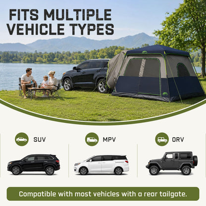 Happy Travel SUV Tents for Camping, 6 Person Instant Tent with 60 Seconds Easy Setup, Waterproof Car Tailgate Cabin Tent with Rainfly for Family Camping, Expandable Carry Bag,10' W X 10' L X 7.1' H
