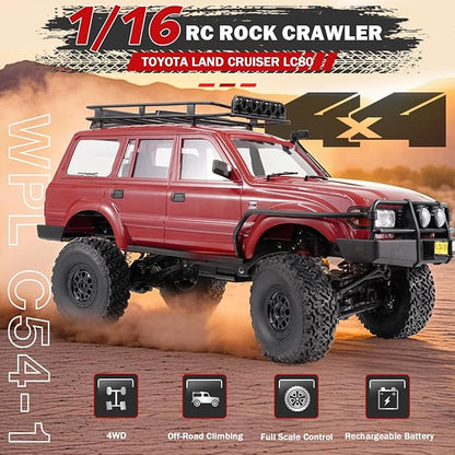 ARRIS 1/16 LC80 RC Crawler WPL C54-1 RC Rock Crawler 4x4 4WD Off Road RC Truck 2.4Ghz RTF Remote Control Car with Upgraded Chassis and Proportional Steering for Adults Hobby Vehicle