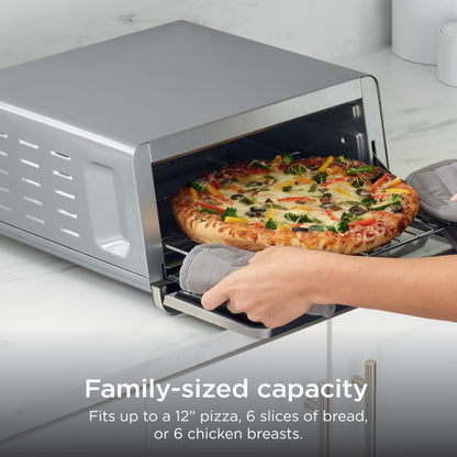 Ninja Flip Toaster Oven & Air Fryer, 8-in-1 Functionality, Flip Up for Storage Space, Large Capacity, Air Fry Basket, Wire Rack, Sheet Pan, Removable Crumb Tray, Stainless, 1800 Watts, SP151 (Renewed)