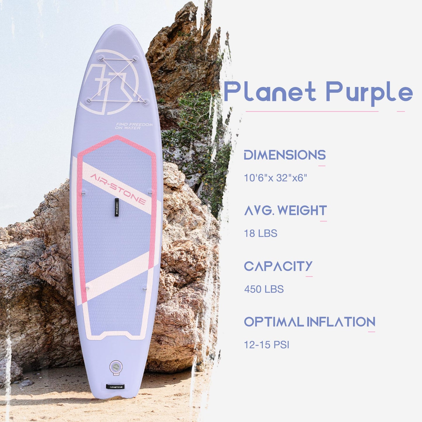 AIR-STONE Inflatable Paddle Board - 10'6" SUP for Adults, Ultra-Stable & Lightweight, All-Around Design for Surfing, Fishing, Yoga, Includes Full Accessories Set -Planet Purple