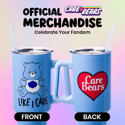 Silver Buffalo Care Bears Grumpy Bear Like I Care Stainless Steel Tumbler with Handle and Straw, Fits in Standard Cup Holder, 40 Ounces (Pack of 12)