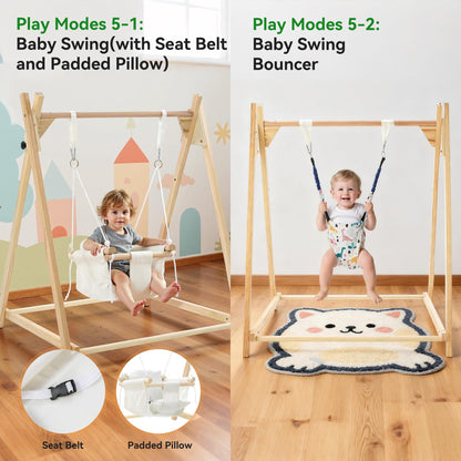 Yrthe Voitom 5-in-1 Baby and Toddler Foldable Swing Set with Stand, Classic Swing, Swing-Seat, Baby Jumper, Hammock, Play Tent