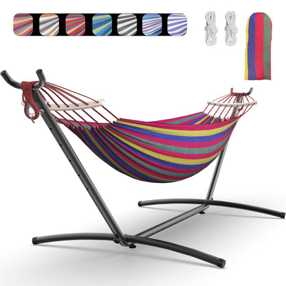 EveryFun Double Hammock with Heavy-Duty Steel Stand,Portable,Easy Assembly,600lbs Weight Capacity,Suit for Indoor,Yard,Camping,or Outdoor-Wide Red