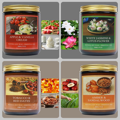 Soy Candles for Home Scented, 4-Pack Gift Set with Amber Sandalwood and Apple Vanilla, 50 Hour Long Burn Cotton Wick Aromatherapy Candles, YuuKiin Luca Gifts for Women Mom Birthday Christmas