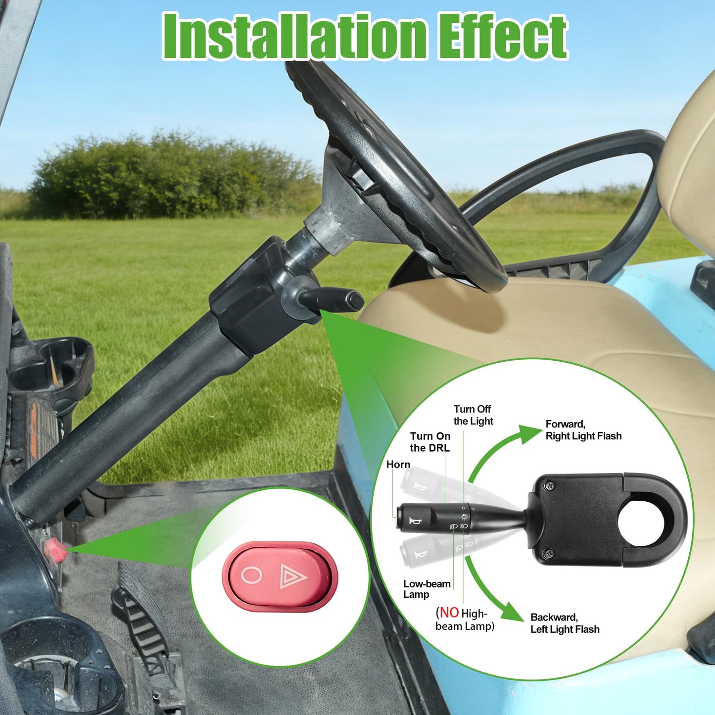 10L0L Golf Cart Light Kit - Headlight & Taillight Set with Switch for Club Car DS Precedent EZGO TXT 1981-up, Easy Installation