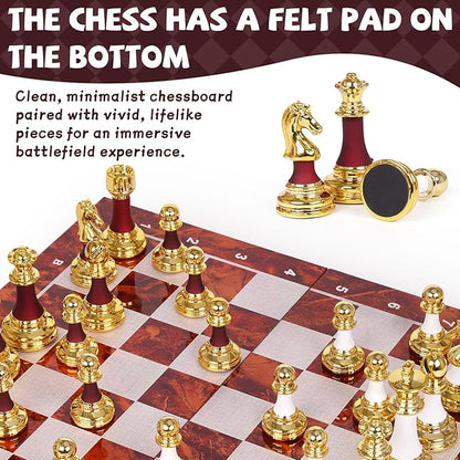 15 Inch Chess Set with Weighted Acrylic Chess Pieces – Tournament Size 3.5” King – Elegant Folding Chess Board for Adults and Kids Professional Family Chess Board Game Set for Home Office &amp Gift