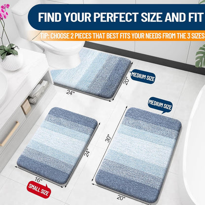 OLANLY Bathroom Rug Set - Soft Absorbent Microfiber Mats | Non-Slip & Machine Washable (30"x20" + 24"x16", Blue)
