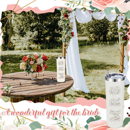 Zhehao Bride Cups Tumbler 20 oz Bachelorette Gift for Bride Tumblers Stainless Steel Mrs Cup with Lid Straw Bridal Gifts Mrs Water Bottle for Bridal Shower Engagement Party(White,Pearl)