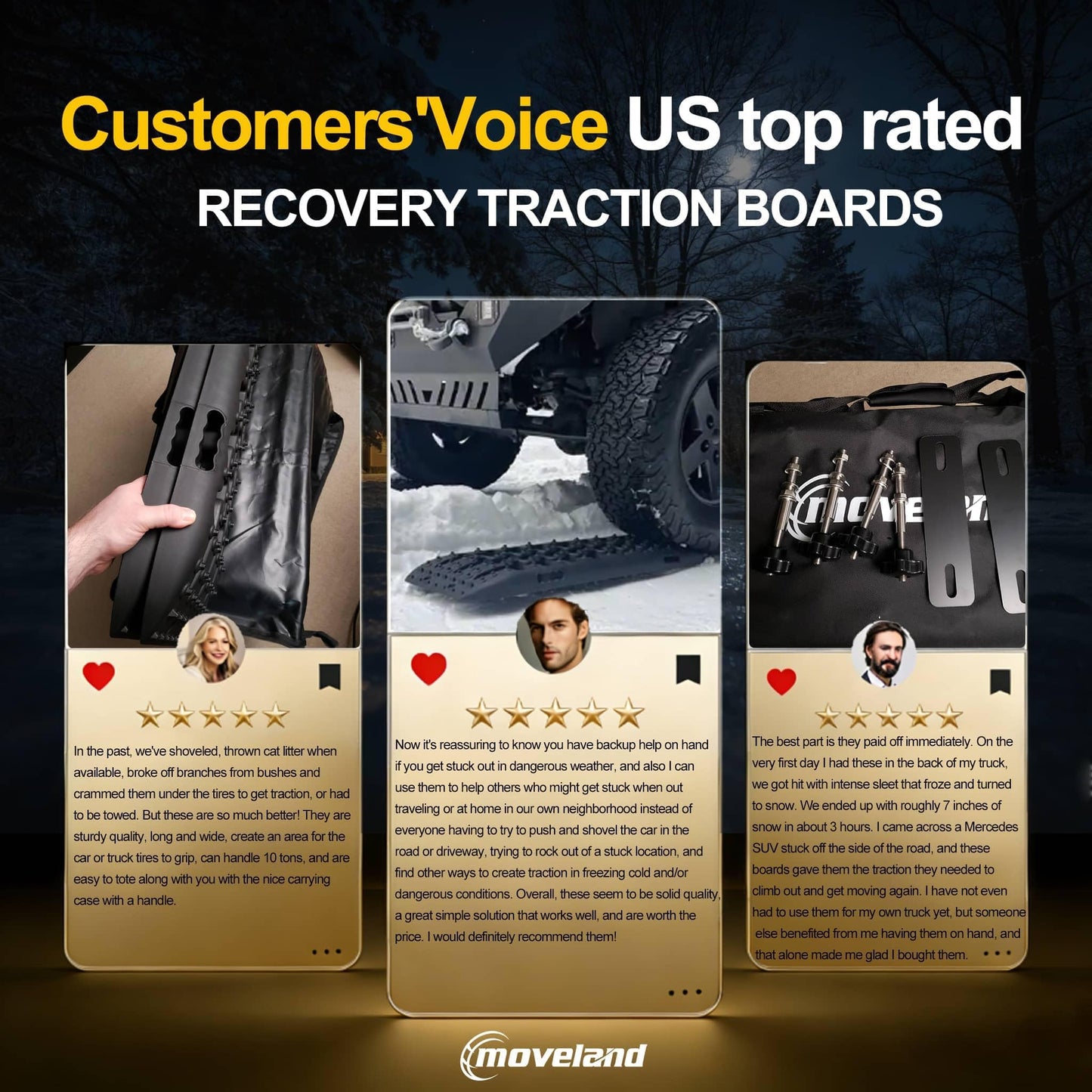 moveland 41.7" Extra Long Traction Boards for Mud, Sand & Snow – 10 Ton Capacity – with Mounting Kit & Carry Bag – Heavy Duty Off Road Recovery Boards for SUV Truck 4x4