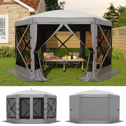 13x13FT 6-Sided Gazebo Tent, One-Push Setup Canopy with Mesh Panels & Removable Wind Cloths, Outdoor Shelter for Backyard Parties Camping Events, Grey