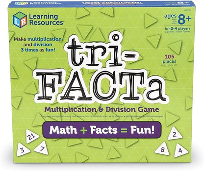 Learning Resources Tri-FACTa Multiplication &amp Division Game - Math Manipulatives Kid Montessori Board Games Classroom Must Haves STEM Number Cards Critical Thinking Back to School Kids Gifts