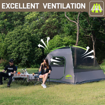 Happy Travel Camping Tent, 4/6 Person Dome Tents for Camping with Rainfly, Waterproof Clip Easy Setup Portable Family Tent with Mesh Windows, 20% More Headroom Backpacking Tents for Camping & Hiking