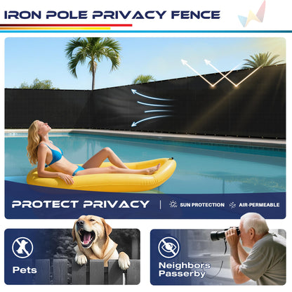 Windscreen4less Outdoor Privacy Fence Screen, 6'x24' Freestanding Privacy Fencing Set with Iron Poles and Ground Spikes, UV Resistant Mesh Cover Garden Pet Fencing for Backyard Patio Pool, Black