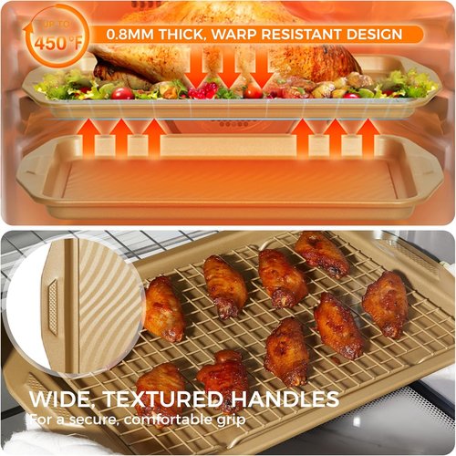 HONGBAKE 9-Piece Non-Stick Baking Pans Set - Wave Texture for Reduced Oil | Durable 0.8mm Bakeware in Gold