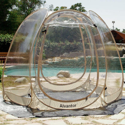 Alvantor Pop Up Bubble Tent - 10’ x 10’ Instant Igloo Tent - 4-6 Person Screen House for Patios - Large Oversize Weather Proof Pod - Cold Protection Camping Tent - Beige