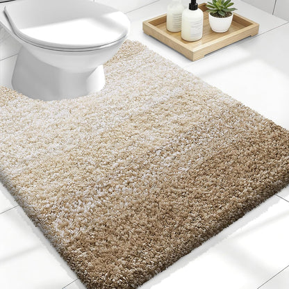 OLANLY Luxury U-Shaped Toilet Rugs - Extra Soft, Absorbent Microfiber Bath Mat | 24x20, Non-Slip Tan