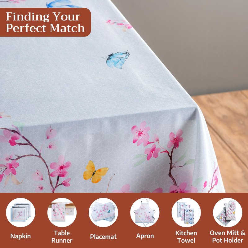 Maison d' Hermine Table Cloth Rectangle Table 100% Cotton 70 x 108 Inches Tablecloth Reusable Decorative for Dining Kitchen Room Farmhouse Home Gifts for Mothers day Spring Summer - Blossoms in Spring