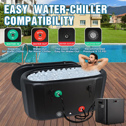LINGVUM XXL Inflatable Ice Bath Tub for Athletes, 195 Gallon Cold Plunge Tub with Lid, Water Chiller Compatible, Portable Oval Freestanding Bathtub for Cold Water Therapy Recovery Indoor Outdoor Black