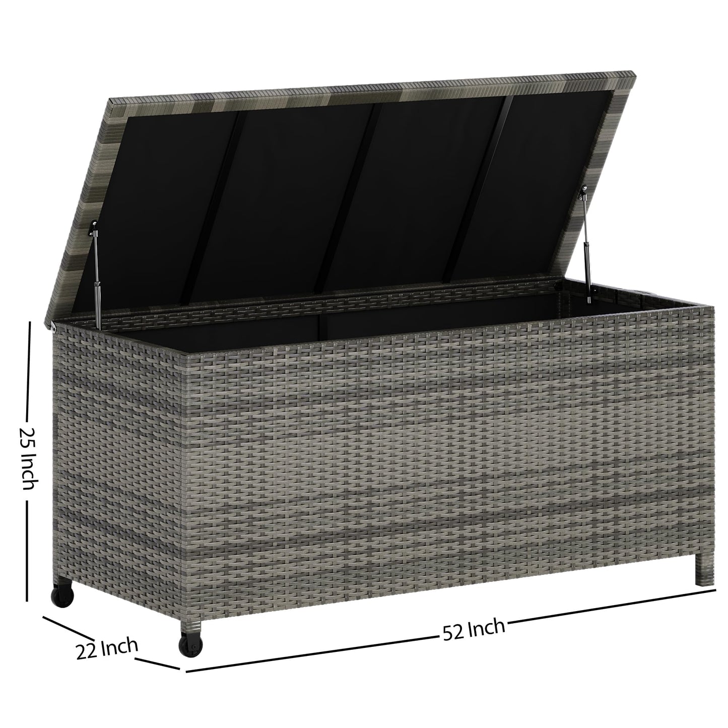 125 Gallon Outdoor Deck Box with Wheels, Waterproof PE Wicker Rattan & Aluminum Frame Storage Bin for Patio Cushions, Garden Tools, Pool Toys, Lockable Patio Furniture(Gray)