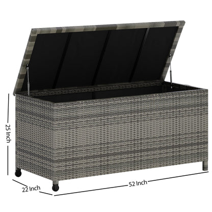 125 Gallon Outdoor Deck Box with Wheels, Waterproof PE Wicker Rattan & Aluminum Frame Storage Bin for Patio Cushions, Garden Tools, Pool Toys, Lockable Patio Furniture(Gray)