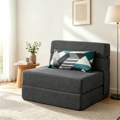 ANONER Fold Out Chair Bed Memory Foam with Pillow Futon Couch Folding Sleeper Chairs, Convertible Chair Bed Dark Gray, Single Size