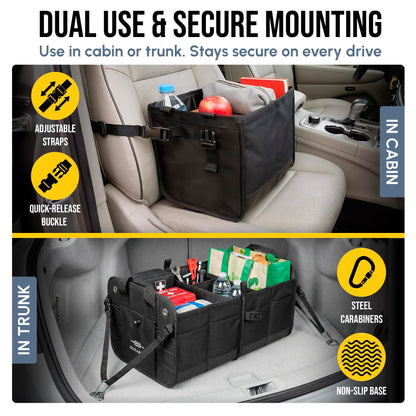 DURABLEZ Trunk Organizer 5-Section Modular XL Car Storage System – Extra Large Cargo Organizer for Car Trunk, Foldable Multi-Compartment Auto Organizer, Heavy Duty Oxford 1680D – Black