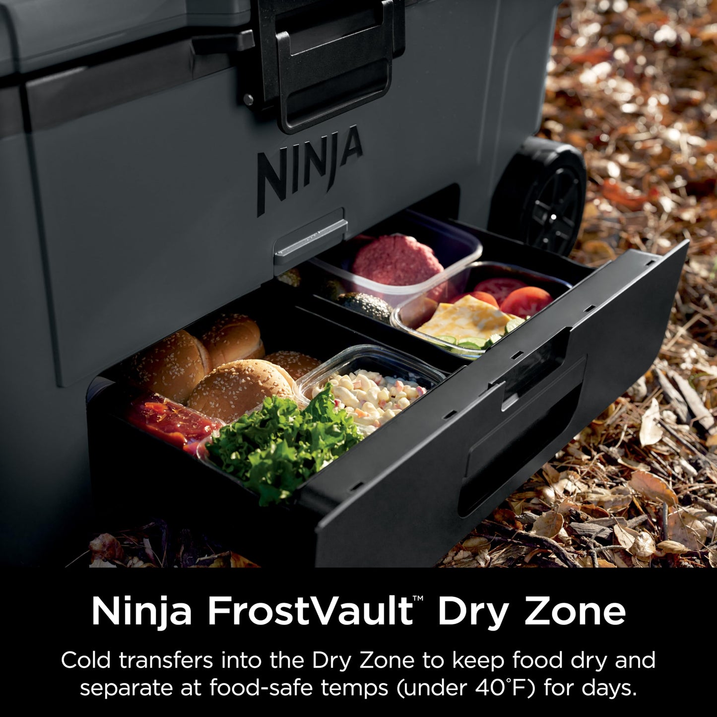 Ninja FrostVault | 65qt Wheeled Cooler with Cold Dry Zone | Integrated Fridge-Temp Dry Storage Drawer | Premium Heavy-Duty Insulated Cooler | Keeps Ice for Days | Charcoal Gray | FB265CG