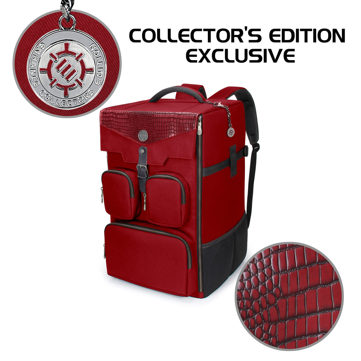 ENHANCE Collector's Edition Board Game Backpack - Reinforced Rigid Board Game Storage with Padded Shoulder Straps, Carrying Handle, and Accessories Pockets for Dice, Card Games, More (Dragon Red)