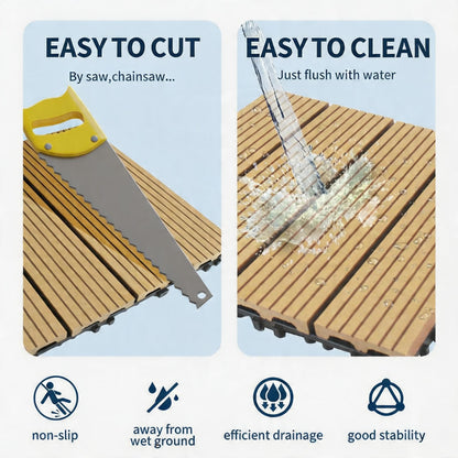 12”X12” Interlocking Deck Tiles Outdoor Waterproof Patio Flooring – Durable Composite Plastic Floor Tiles with Drainage Base, Snap Together DIY for Balcony, Pool, Backyard, Garden, Porch, 27PCS, Brown
