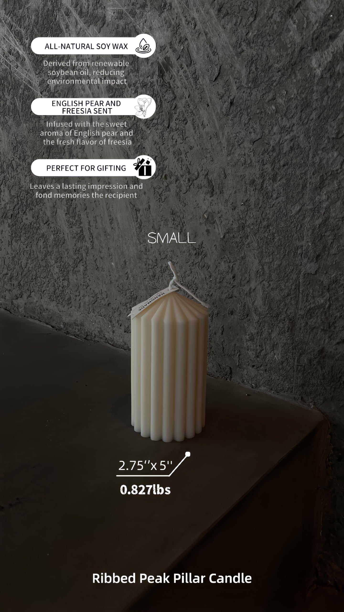 Hyznengu Ribbed Peak Pillar Candle- Large Handmade Scented Soy Wax Candle with Elegant Bubble Aesthetic， Housewarming Gift, Shelf & Coffee Table Centerpiece, White (Small)