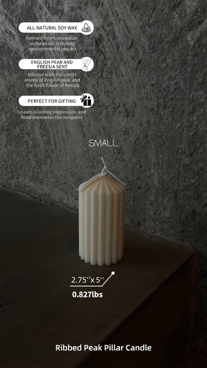 Hyznengu Ribbed Peak Pillar Candle- Large Handmade Scented Soy Wax Candle with Elegant Bubble Aesthetic， Housewarming Gift, Shelf & Coffee Table Centerpiece, White (Small)