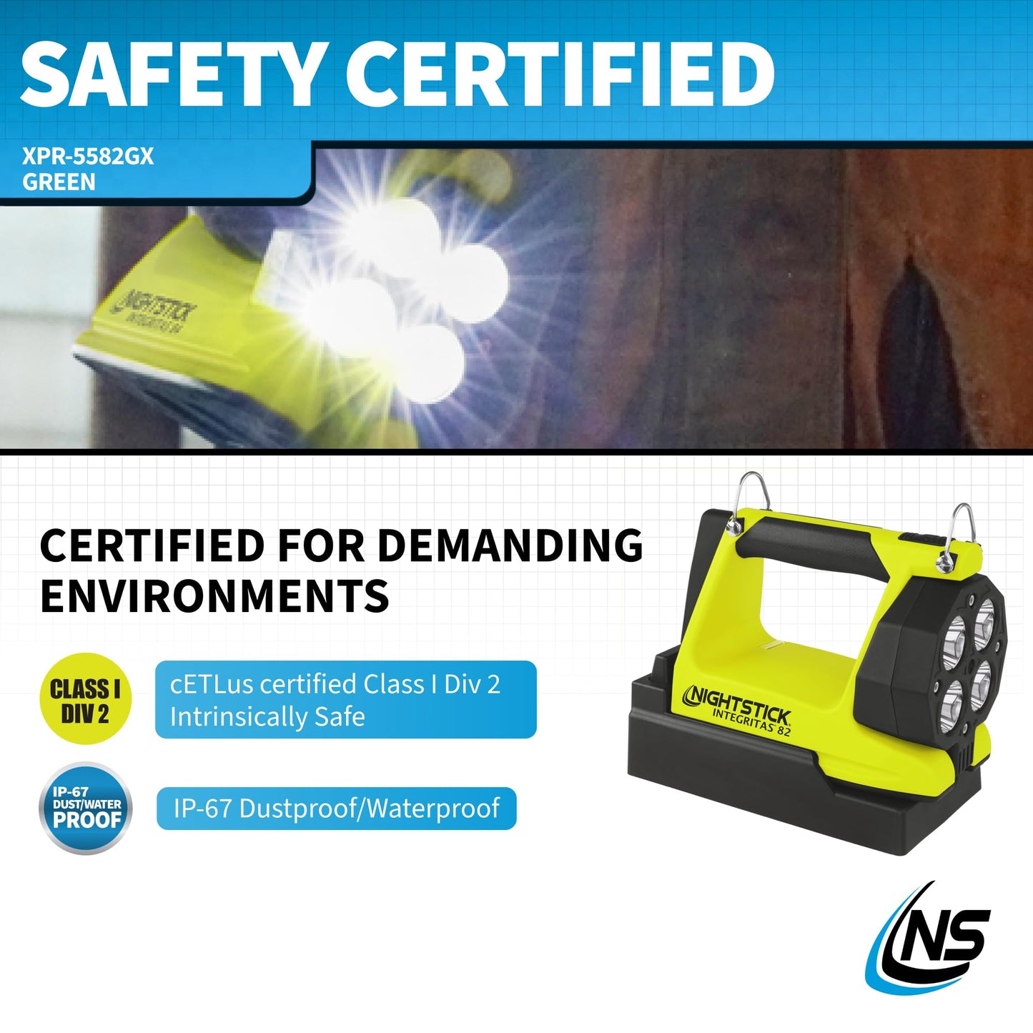 Nightstick XPR-5582GX INTEGRITAS 82 Intrinsically Safe Lantern w/Articulating Head - Li-Ion - Green - UL913