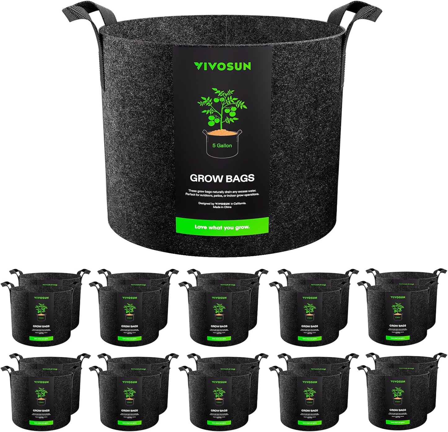 VIVOSUN 20-Pack Heavy Duty 5 Gallon Grow Bags - Thickened Nonwoven Fabric Pots with Handles | Black