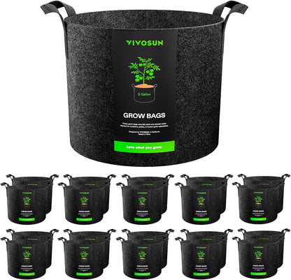 VIVOSUN 20-Pack Heavy Duty 5 Gallon Grow Bags - Thickened Nonwoven Fabric Pots with Handles | Black