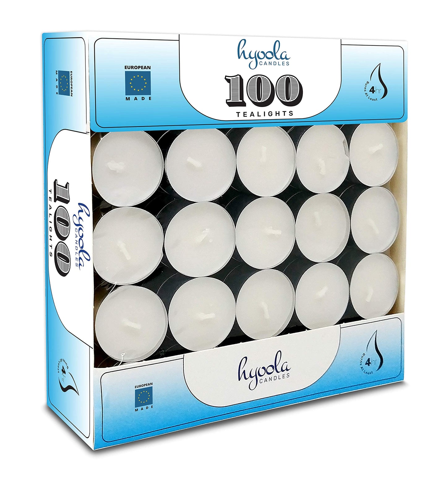 Hyoola Tea Lights Candles - 100 Bulk Candles Pack - Natural Palm Oil Tea Light - European Quality White Unscented Tealight Candles - 4 Hour Burn Time